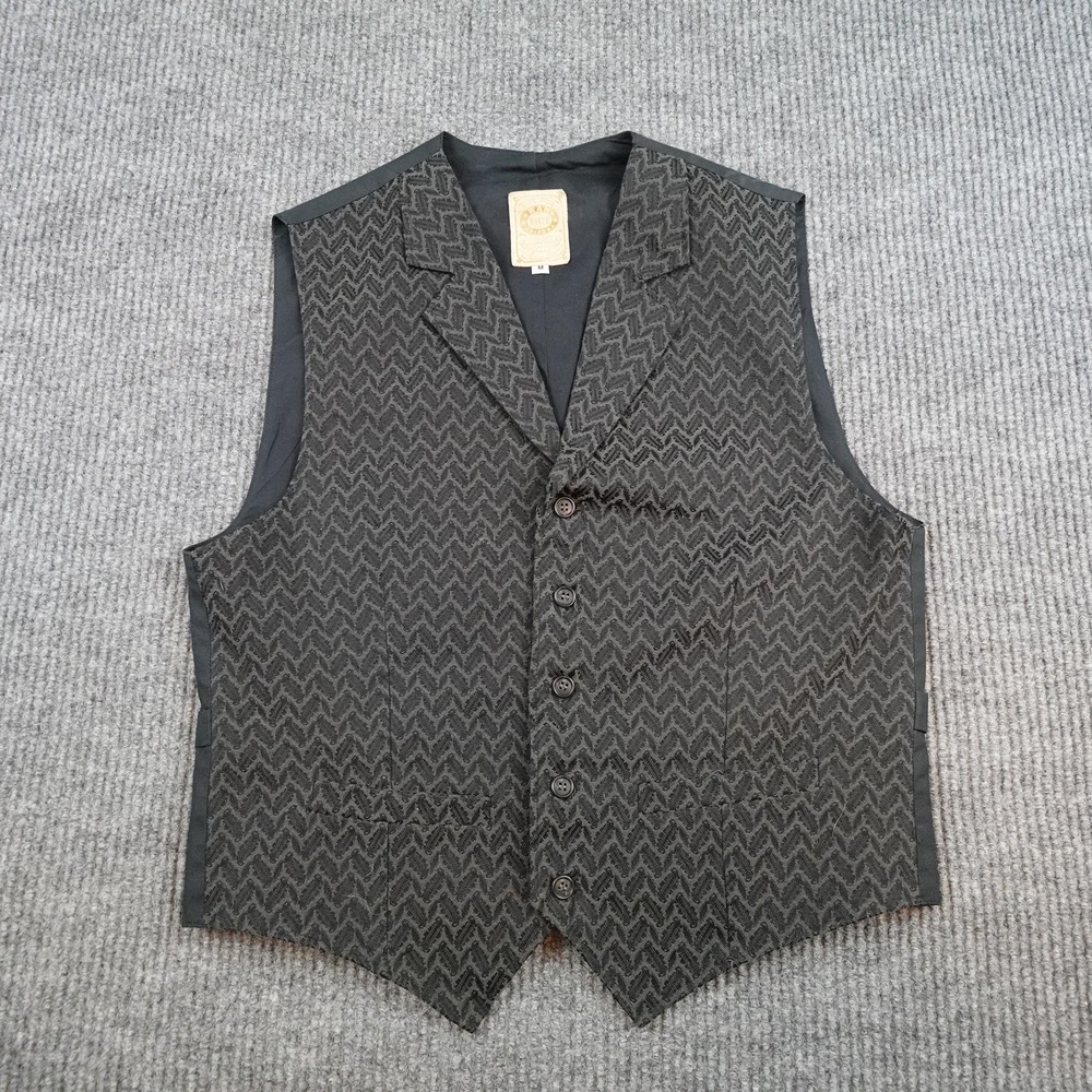 Wahmaker Mens Medium Black Herringbone Western Cowboy Belted Suit Vest USA Made